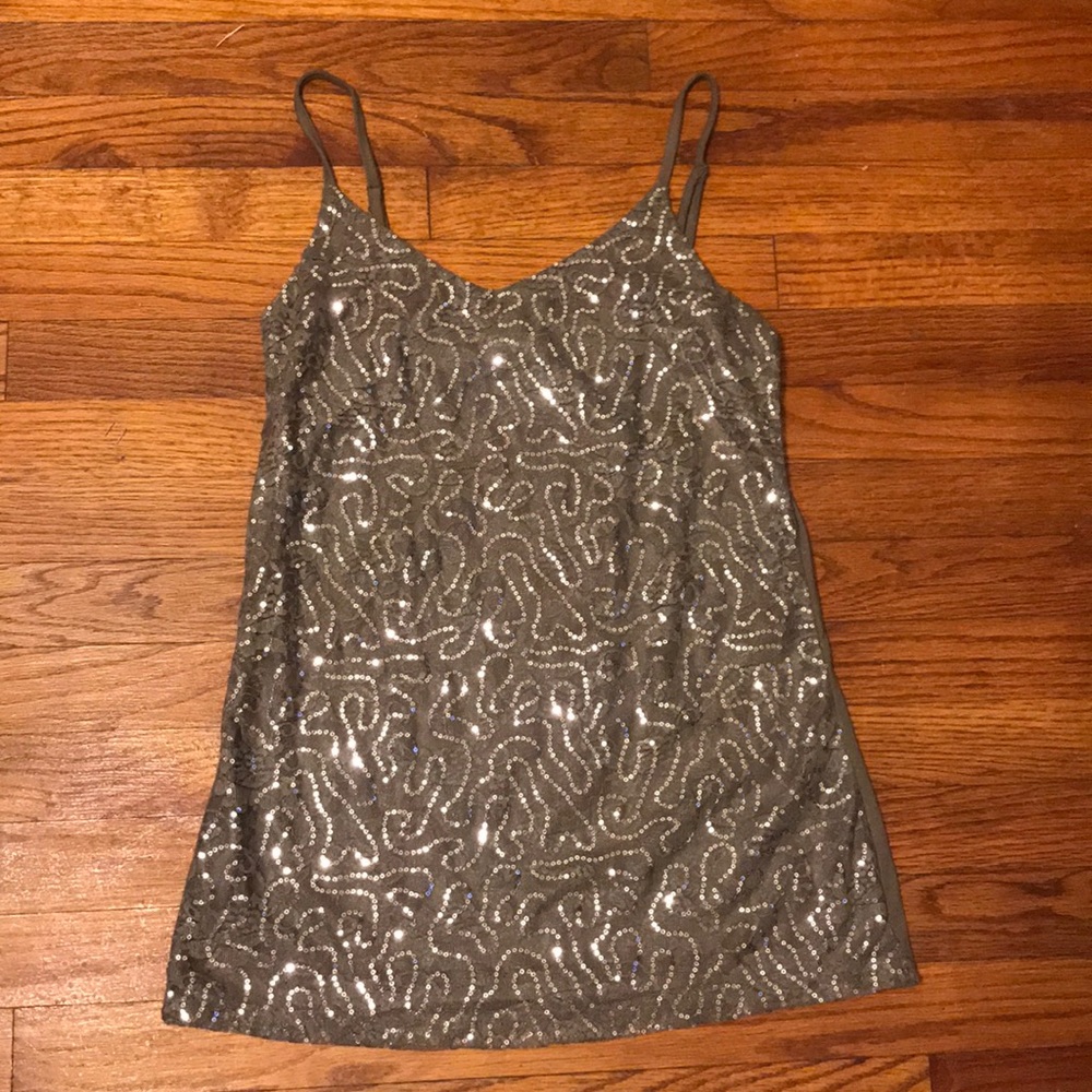 Vanity Sequin Spaghetti Stark Tank Top Silver Grey
